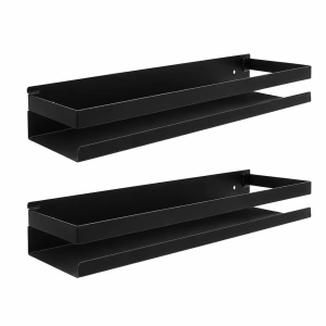 Set de 2 Rafturi pentru baie si bucatarie, otel inoxidabil, etajera universala, 50 x 10.5 x 6 cm, negru