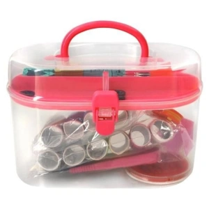 Set de croitorie, 43 articole pentru coasere si reparatii textile, cu cutie depozitare cu capac, multicolor - Img 3