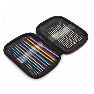 Set de crosetat 100 piese, ace din aluminiu si inox, accesorii complete, husa organizatoare inclusa, ideal pentru incepatori si avansati, multicolor - Img 2