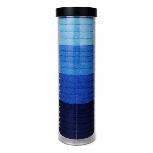 Set elastice par textile 20 piese diametru 4.5 cm nuante albastru cu cutie depozitare pentru prindere par copii si adulti