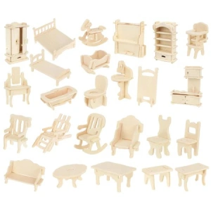 Set mobilier din lemn pentru casuta papusilor, 34 obiecte de mobilier, 175 elemente - Img 2