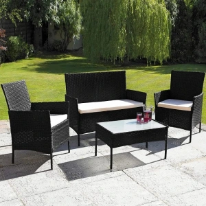 Set mobilier gradina 4 piese,fotolii,canapea,masuta - Negru - Img 4