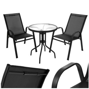 Set mobilier gradina, masa rotunda si 2 scaune, metal/sticla, pentru balcon, terasa, exterior, negru - Img 6