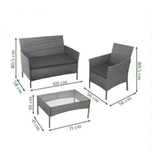 Set mobilier gradina technoratan 4 piese, canapea 2 locuri, 2 fotolii, masa cu blat sticla si perne gri inchis - Img 10