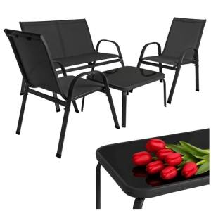 Set mobilier gradina, terasa, balcon, canapea 2 locuri, masa, 2 scaune, metal/sticla, negru - Img 12