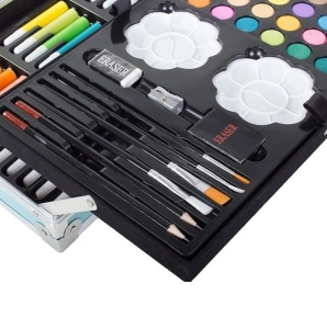 Set pictat si desen, 145 piese, gentuta depozitare stil gemantan, model Unicorn si curcubeu, albastru, 34 x 23 x 9 cm - complet, colorat si usor de transportat pentru micii artisti - Img 9