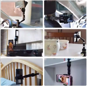 Suport auto pentru telefon, montare pe oglinda retrovizoare, latime reglabila 5-10 cm, rotativ 360°, negru - Img 11