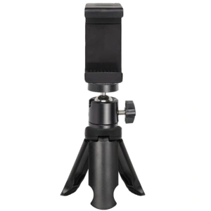 Suport telefon cu prindere pe arcuri, cap cu bila rotativ 360° si surub de blocare, deschidere 5.5-8 cm, montura 1/4 inch, ABS si metal, negru