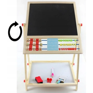 Tabla cu doua fete tip sevalet cu tavita depozitare, numaratoare, ceas, numere, marker, creta si burete incluse, dimensiune 34x42x65 cm - Img 10