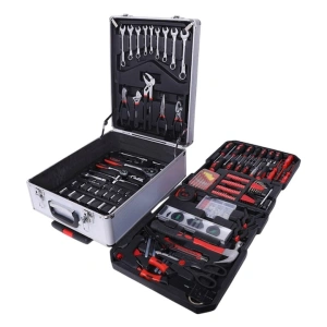Trusa profesionala de scule, 187 piese, organizare eficienta in troller din aluminiu cu roti si maner telescopic, negru-rosu - Img 2