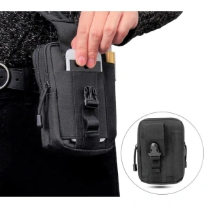 Borseta tactica pentru talie multifunctionala 1L, organizator EDC, poliester rezistent, impermeabila, neagra, 18 cm - Img 6