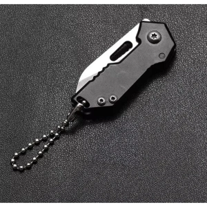 Breloc briceag pliabil multifunctional din metal, mini cutit EDC pentru chei, compact 5.3-8.8 cm, negru argintiu - Img 3