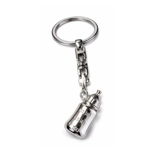 Breloc metalic model biberon, finisaj lucios elegant, lungime 10 cm, inel 3.5 cm, accesoriu chei, cutie cadou inclusa