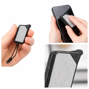 Breloc multifunctional cu touch pentru telefon si pad curatare ecran, ABS si metal, 6 x 2 x 1.3 cm, alb negru - Img 2