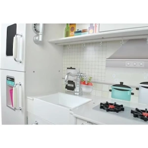 Bucatarie din lemn pentru copii 91x102 cm,2 becuri LED,accesorii incluse - Alb - Img 6