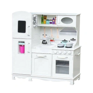 Bucatarie din lemn pentru copii,91x102 cm,2 becuri LED,sort de gatit - Alb - Img 6