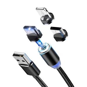 Cablu 3in1 cu 3 capete Magnetice, incarcare rapida, 120 cm - Negru - Img 6
