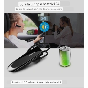 Casca Bluetooth 5.0 New Bee, wireless, autonomie 20 ore, husa transport si protectie inclusa - Img 4
