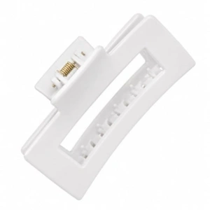 Clama par alba 10.3 x 5 cm, cleste lat din plastic rigid, fixare sigura pentru coc, coada si par lung