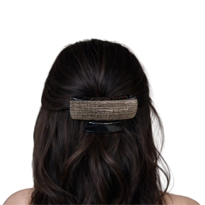 Clema par eleganta neagra cu cristale champagne stralucitoare, model lat, prindere puternica, arc metalic rezistent, pentru coafuri sofisticate - Img 2