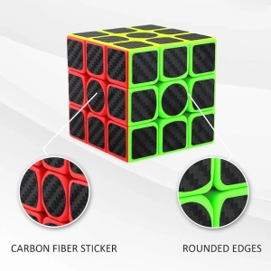 Cub de indemanare 3x3, 5.5 x 5.5 cm, Speed Cube cu stickere aspect fibra de carbon, joc de logica, ABS, multicolor, +6 ani - Img 5