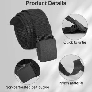 Curea barbati din nylon ajustabila, design fara gauri, catarama din plastic rezistent, 120 cm, negru inchis - eleganta discreta, confort si durabilitate - Img 4