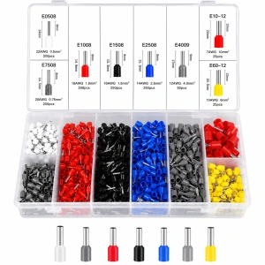 Cutie cu 1800 conectori electrici tip tub capat izolati pentru cabluri multifilare AWG 0.5-10 mm², organizator compartimentat