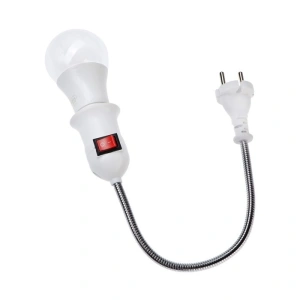 Dulie cu intrerupator si stecher, cu bec LED E27 5W, alb neutru 4500K, brat flexibil 20 cm, alb - Img 1