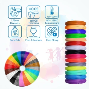 Filament 3D pentru creion 3D, multicolor, PLA 1.75 mm, 200 m, 20 culori, 10 m fiecare, imprimare rapida, fara miros, fara blocaj - Img 4
