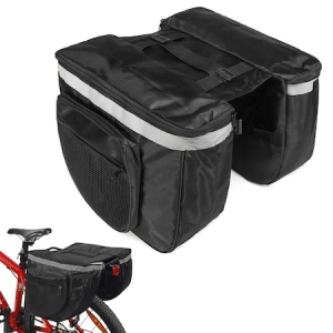 Geanta dubla pentru Bicicleta, cu montare pe portbagaj, negru, 4x compartimente - Img 2