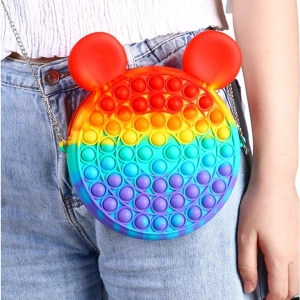 Geanta senzoriala Pop It multicolor, 16 cm, silicon flexibil, antistres, reutilizabila, accesoriu pentru copii, 3 ani+ - Img 3