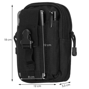 Geanta tactica neagra 18 x 12 x 6 cm, cu centura tactica reglabila, sistem Molle, poliester Oxford, catarama metalica cu eliberare rapida, EDC, unisex - Img 5