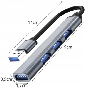 Hub pentru transfer date cu 4 porturi USB 3.0 si 2.0, carcasa din aluminiu, gri, compact, 9 x 1.7 x 0.9 cm - Img 4