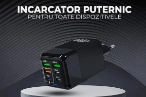 Incarcator retea 150W USB-C si USB-A 6 porturi fast charge cu display LED universal telefon laptop negru compact - Img 8