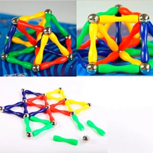 Joc de constructie magnetic multicolor, 50 piese 3D, set educativ cu forme geometrice si magneti, pentru dezvoltarea creativitatii si gandirii spatiale, 3 ani+ - Img 8