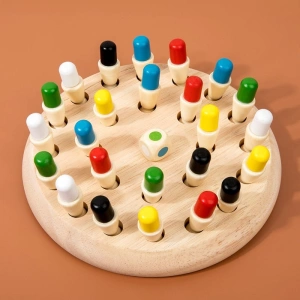 Joc de memorie Montessori din lemn, multicolor, tabla rotunda 17 cm, 24 pioni si zar colorat, joc educativ pentru dezvoltarea atentiei si memoriei, 4 ani+ - Img 3