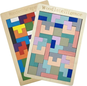 Joc puzzle pentru copii, tetris, educativ, 40 piese, lemn, culori pastelate, 3+ ani, 26.5 x 17.7 cm - Img 4