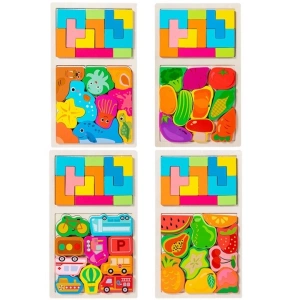 Joc puzzle, tip tetris, pentru copii, 2 in 1, animale marine, Montessori, lemn, 28.5 x 17 cm, multicolor - Img 5