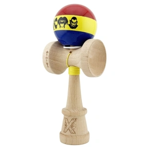 Kendama profesionala din lemn cu rulment metalic, model Dracula tricolor, finisaj Super Sticky, cupe mari King Size V3, 18 cm, multicolor - Img 6
