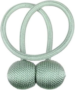 Kit 2 accesorii magnetice pentru prinderea perdelelor si draperiilor, snur textil, 44 cm, verde menta - Img 2