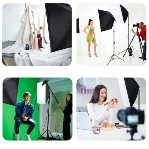 Kit iluminare foto-video cu 2 softbox-uri profesionale, lumina naturala 5500K, becuri 30W, stative 95-200 cm, negru - Img 5