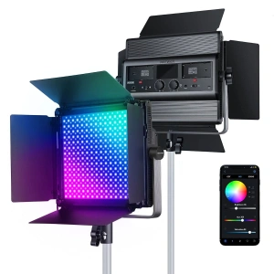 Kit iluminare profesionala RGB 2 x 60W, 2500K-8500K, cu 4 baterii NP-F970 6600mAh, 2 incarcatoare rapide, mini trepied si control prin aplicatie - Img 12