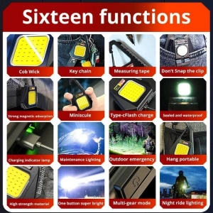 Lanterna breloc multifunctionala 30 LED COB, 500 lm, incarcare Type-C, 3 moduri lumina, baza magnetica, waterproof, negru - Img 5