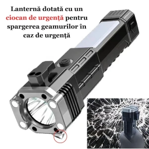 Lanterna multifunctionala, magnetica, ciocan de siguranta, baterie reincarcabila, cablu de incarcare USB inclus - Img 2