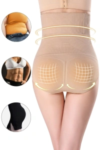 Lenjerie modelatoare talie inalta compresie abdomen si efect lifting posterior, fara cusaturi, bej, marime M/L - Img 9
