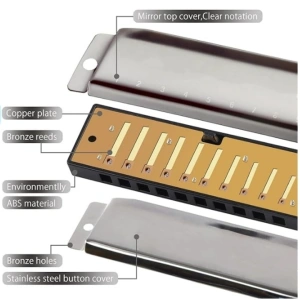 Muzicuta neagra argintie 10 x 2.8 x 2 cm, diatonica cu 10 gauri, acordaj Do, cu cutie de protectie, instrument muzical pentru copii si adulti - Img 6