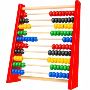 Numaratoare din lemn pentru copii, 10 randuri, 100 bile colorate, 20x16x5 cm