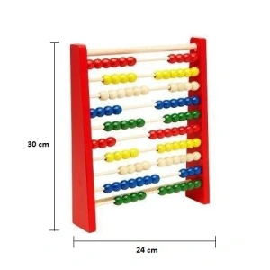 Numaratoare educativa din lemn pentru copii, 10 randuri, 100 bile colorate, 30x24x5 cm - Img 3