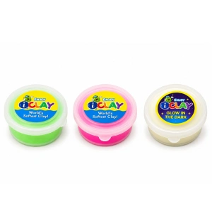 Pachet multicolor pentru modelaj creativ, alb luminos, verde neon si roz neon, 3 recipiente x 18 g - Img 1
