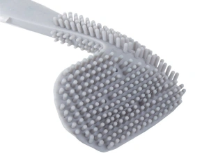 Perie pentru curatare toaleta, plastic si silicon, suport pentru agatare pe perete, 40 x 8 x 6 cm, alb/gri - Img 3